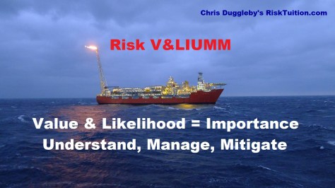 Risk Management summarised using Chris Dugglebys VALIUMM approach (FPSO Vessel photo courtesy of BP p.l.c.)